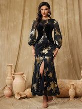 Women's Floral Foil Print Mermaid Formal Evening Gown